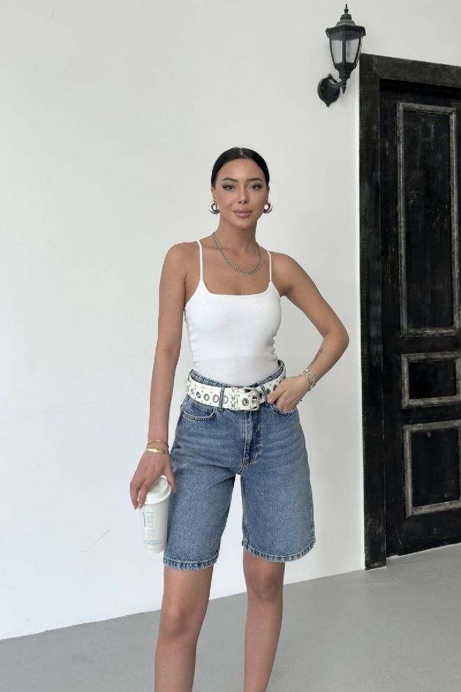 XLove Blue High Waist Bermuda Shorts Wholesale Clothing Beach