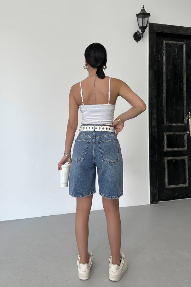 XLove Blue High Waist Bermuda Shorts Wholesale Clothing Spring