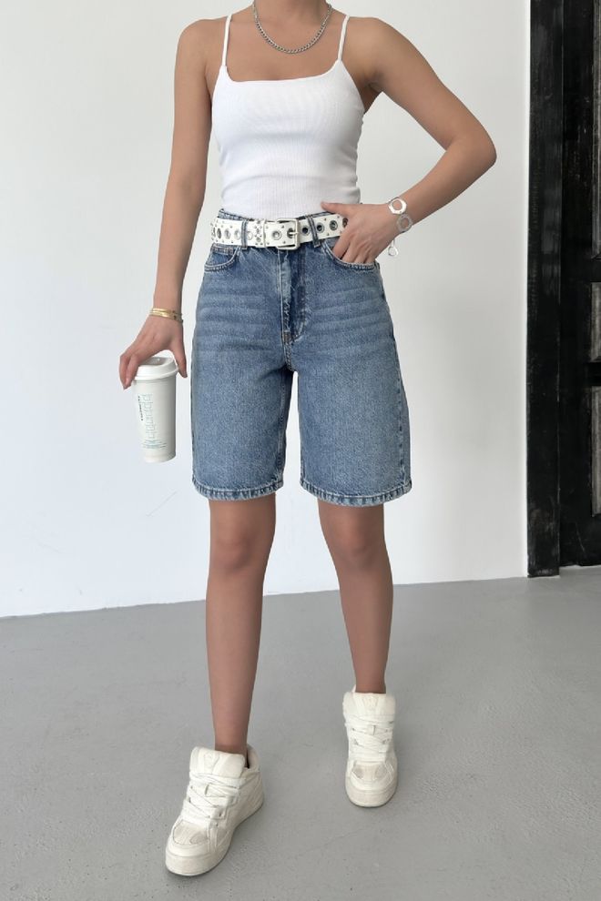 XLove Blue High Waist Bermuda Shorts Wholesale Clothing 1