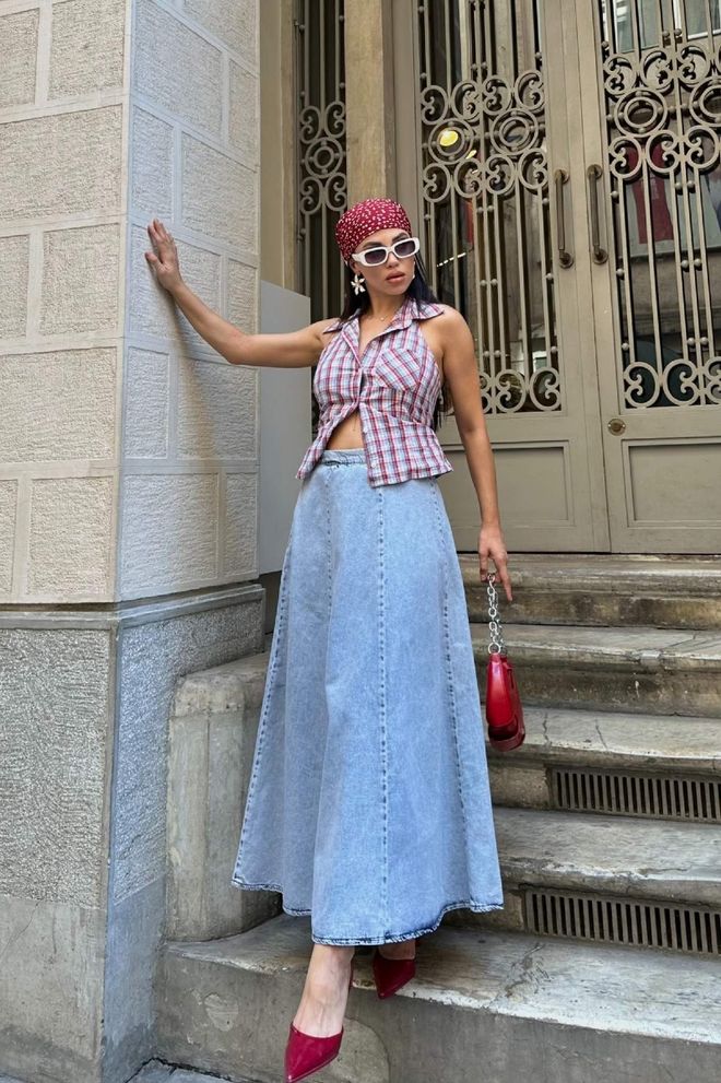 XLove Blue Casual Flared Maxi Skirt Wholesale Clothing 1