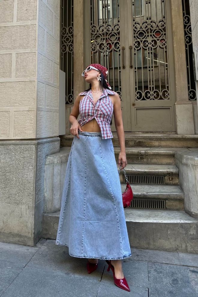 XLove Blue Casual Flared Maxi Skirt Wholesale Clothing 5