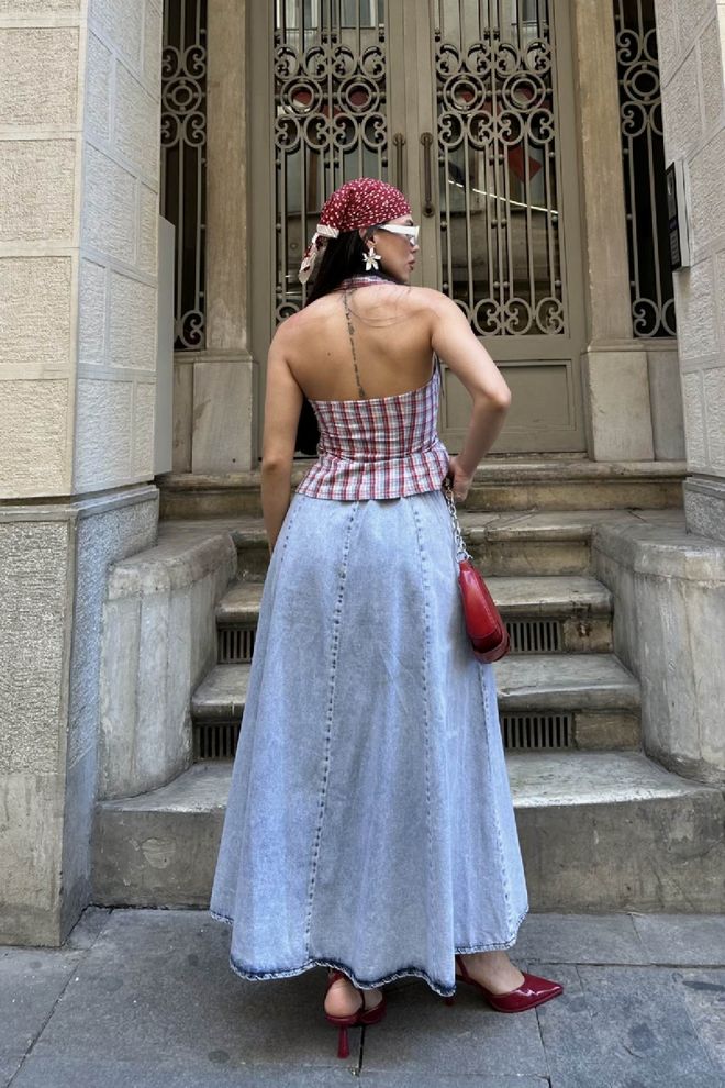 XLove Blue Casual Flared Maxi Skirt Wholesale Clothing Lounge