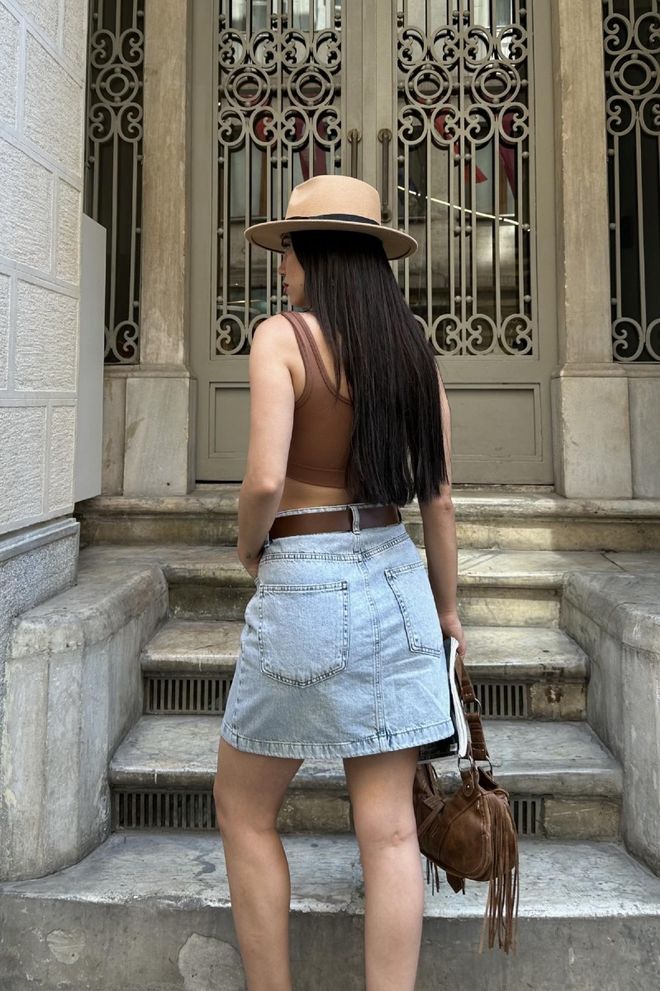 XLove Blauw Casual Streetwear Schattig A lijn Mini Mid Waist Groothandel Kleding Streetwear