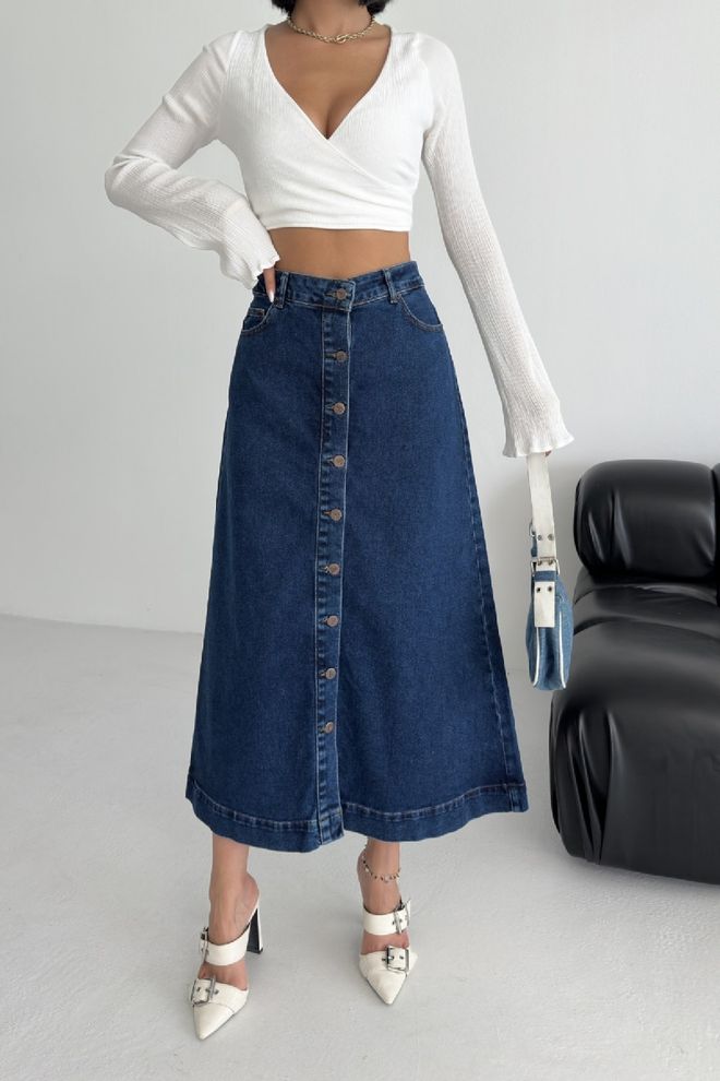 XLove Gonna Midi A Linea A Blu Con Vita Alta E Tasca Applicata Abbigliamento all'ingrosso Casuale