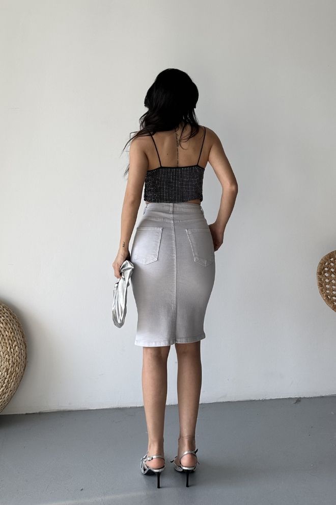 XLove Γκρι Midi Pencil Φούστα Με Ψηλή Μέση Και Κουμπιά Χονδρικό εμπόριο ενδυμάτων Άνοιξη