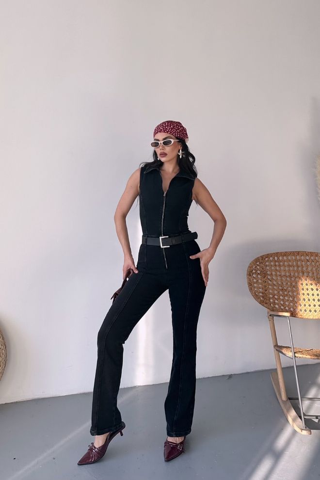 XLove Schwarzer Taillierter Slim Fit Sexy Jumpsuit Großhandelskleidung Lässig