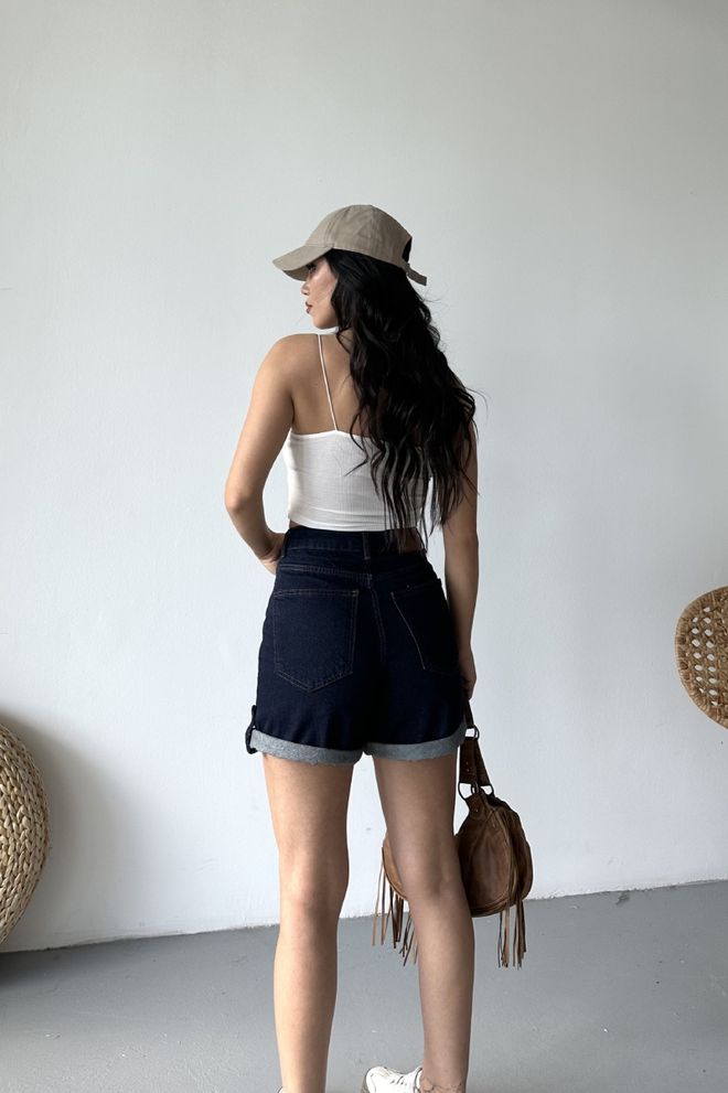 XLove Blue Casual Bermuda Shorts High Waist With Buttoned Closure Wholesale Clothing Beach