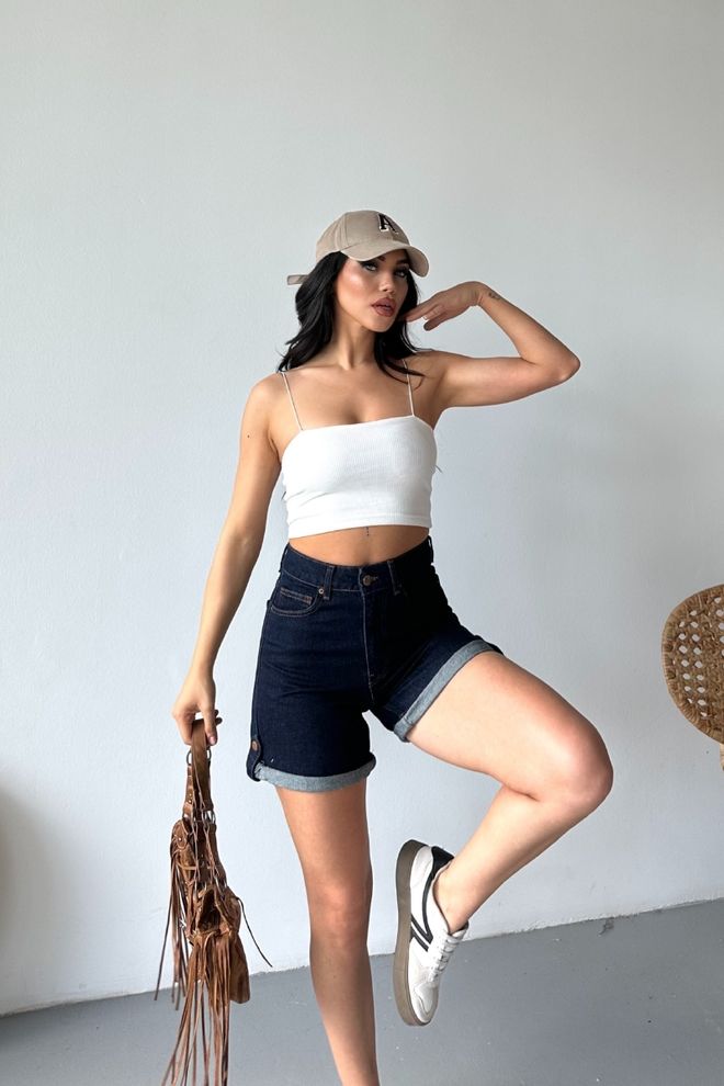 XLove Blue Casual Bermuda Shorts High Waist With Buttoned Closure Wholesale Clothing Spring