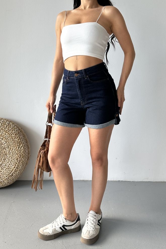 XLove Blue Casual Bermuda Shorts High Waist With Buttoned Closure Wholesale Clothing Sport
