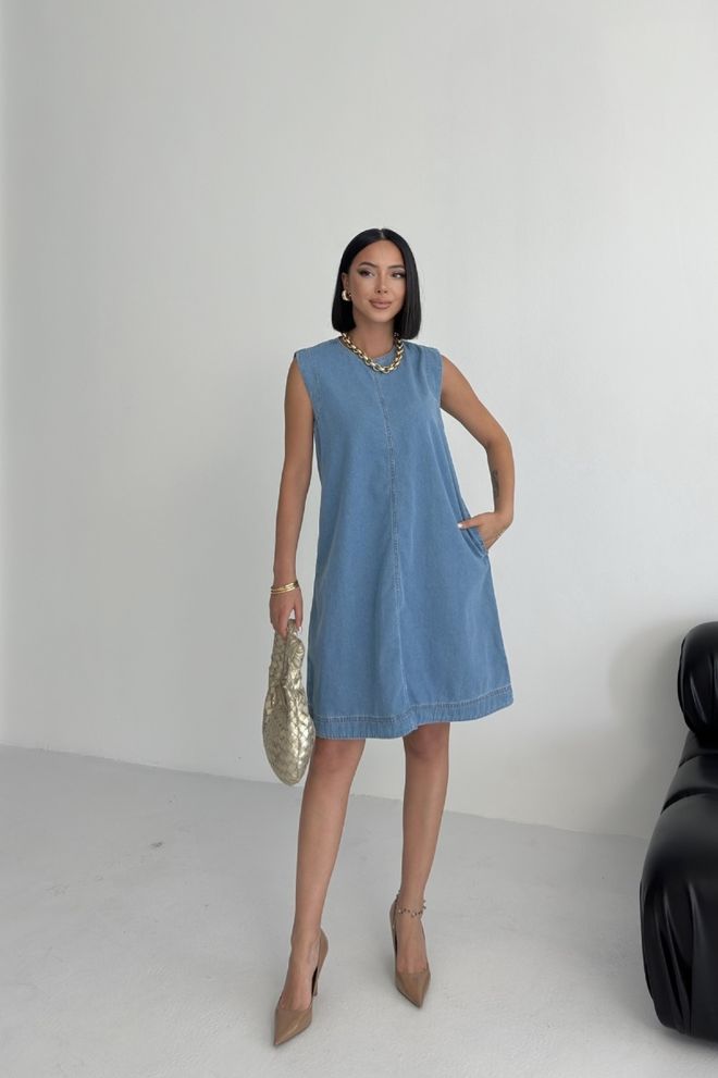 XLove Синя Свободна Рокля С Ръкав Тип Кеп Дрехи на едро 5