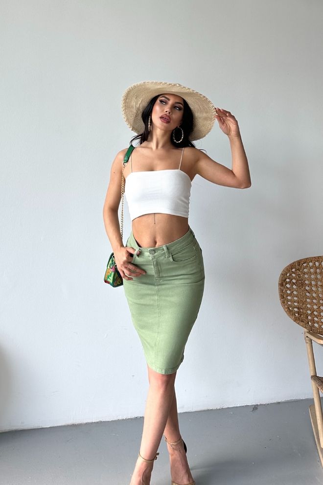 XLove Πράσινη Φούστα Pencil Midi Με Patch Pocket Και Ψηλόμεσο Χονδρικό εμπόριο ενδυμάτων Streetwear