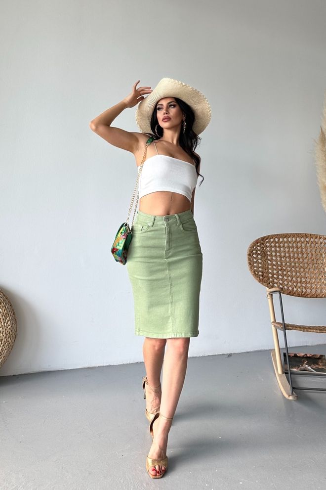 XLove Πράσινη Φούστα Pencil Midi Με Patch Pocket Και Ψηλόμεσο Χονδρικό εμπόριο ενδυμάτων 5