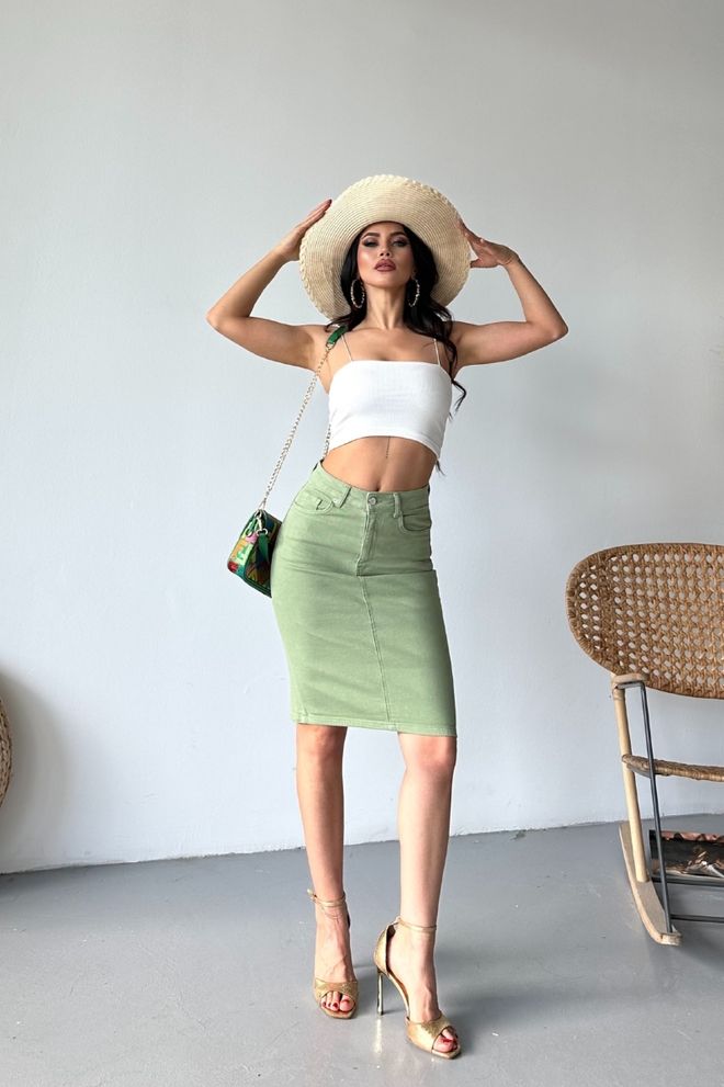 XLove Πράσινη Φούστα Pencil Midi Με Patch Pocket Και Ψηλόμεσο Χονδρικό εμπόριο ενδυμάτων Σαλόνι