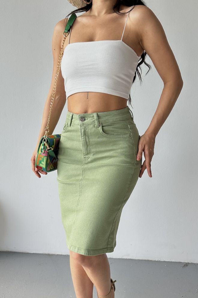 XLove Πράσινη Φούστα Pencil Midi Με Patch Pocket Και Ψηλόμεσο Χονδρικό εμπόριο ενδυμάτων 1