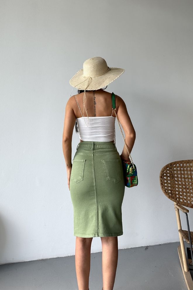 XLove Πράσινη Φούστα Pencil Midi Με Patch Pocket Και Ψηλόμεσο Χονδρικό εμπόριο ενδυμάτων Άνοιξη