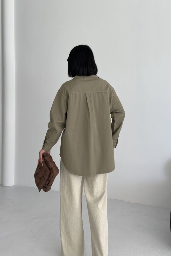 XLove Khaki Oversized Fit Casual Long Sleeve Shirt Wholesale Clothing 5