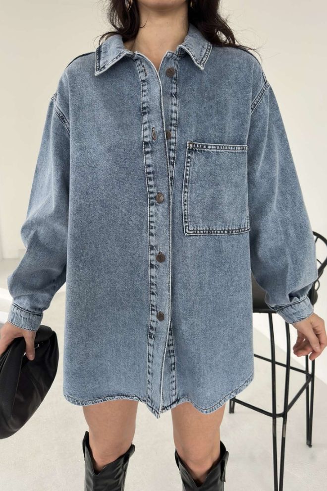 XLove Camisa Azul Casual Oversized Con Cuello Entallado Ropa al por mayor Salón