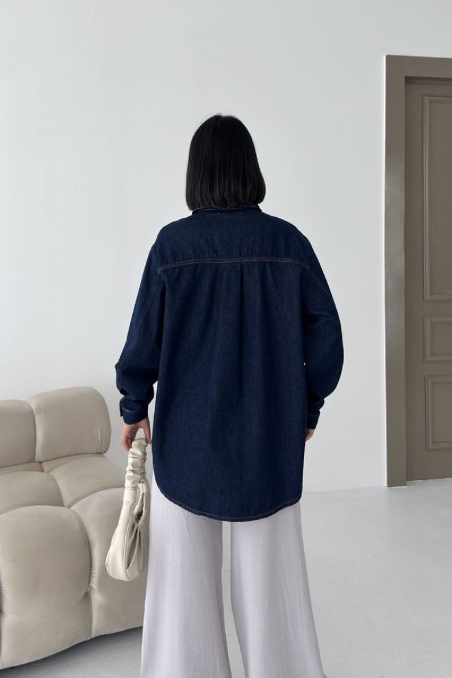 XLove Camisa Azul Marino Casual Sobredimensionada Con Botones Ropa al por mayor Antiguo