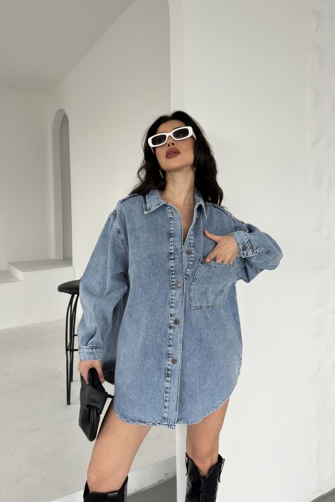 XLove Camisa Azul Casual Oversized Con Cuello Entallado Ropa al por mayor Antiguo