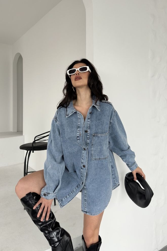 XLove Camisa Azul Casual Oversized Con Cuello Entallado Ropa al por mayor 5