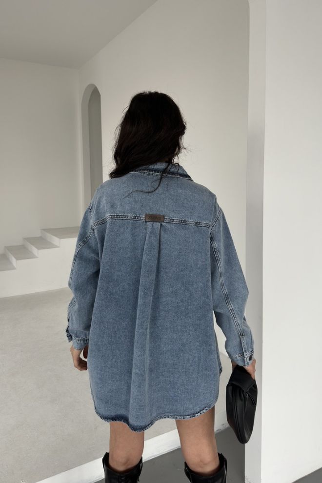 XLove Camisa Azul Casual Oversized Con Cuello Entallado Ropa al por mayor Primavera