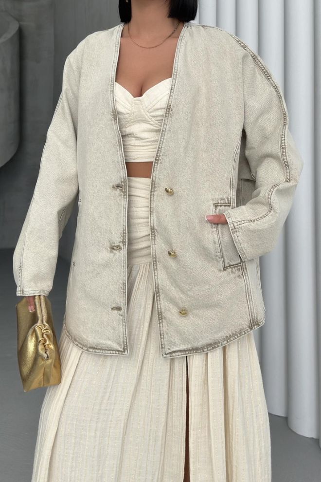 XLove Μπουφάν Μπεζ Casual Oversized Μπλέιζερ Μοναδική Σειρά Χονδρικό εμπόριο ενδυμάτων Απλό