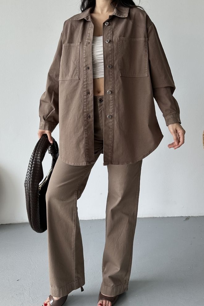 XLove Brown Casual Oversized Fit Shirt Wholesale Clothing Casual