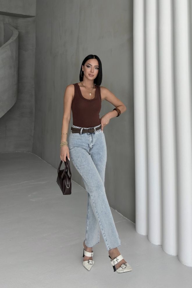 XLove Blue Mom Jeans High Waist Straight Leg Zip Up Wholesale Clothing 5