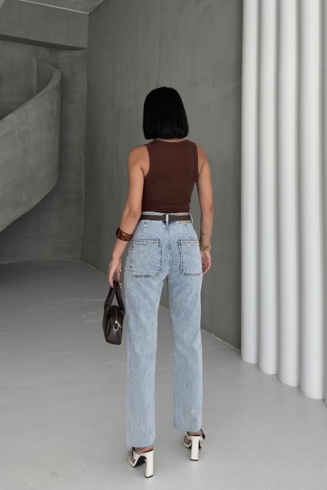 XLove Blue Mom Jeans High Waist Straight Leg Zip Up Wholesale Clothing Spring