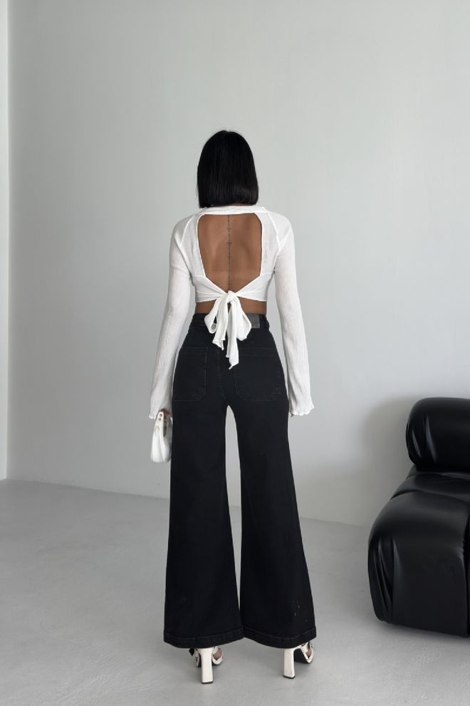 XLove Vaqueros Palazzo Negros Con Cintura Alta Y Pierna Ancha Black Palazzo Jeans With High Waist & Wide Leg Ropa al por mayor Primavera