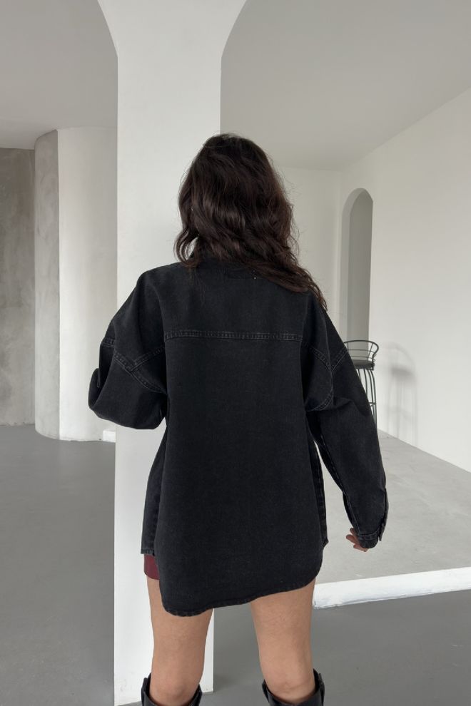 XLove Black Oversized Buttoned Shirt With Notched Neck Wholesale Clothing Spring