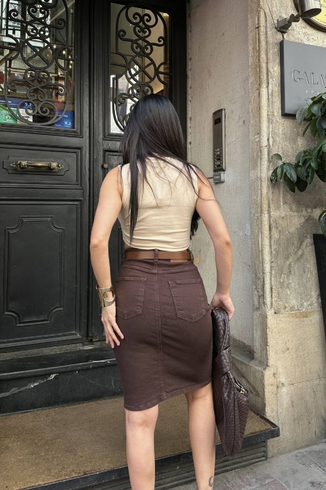 XLove Καφέ Midi Φούστα Μολύβι Με Κουμπιά Χονδρικό εμπόριο ενδυμάτων Άνοιξη