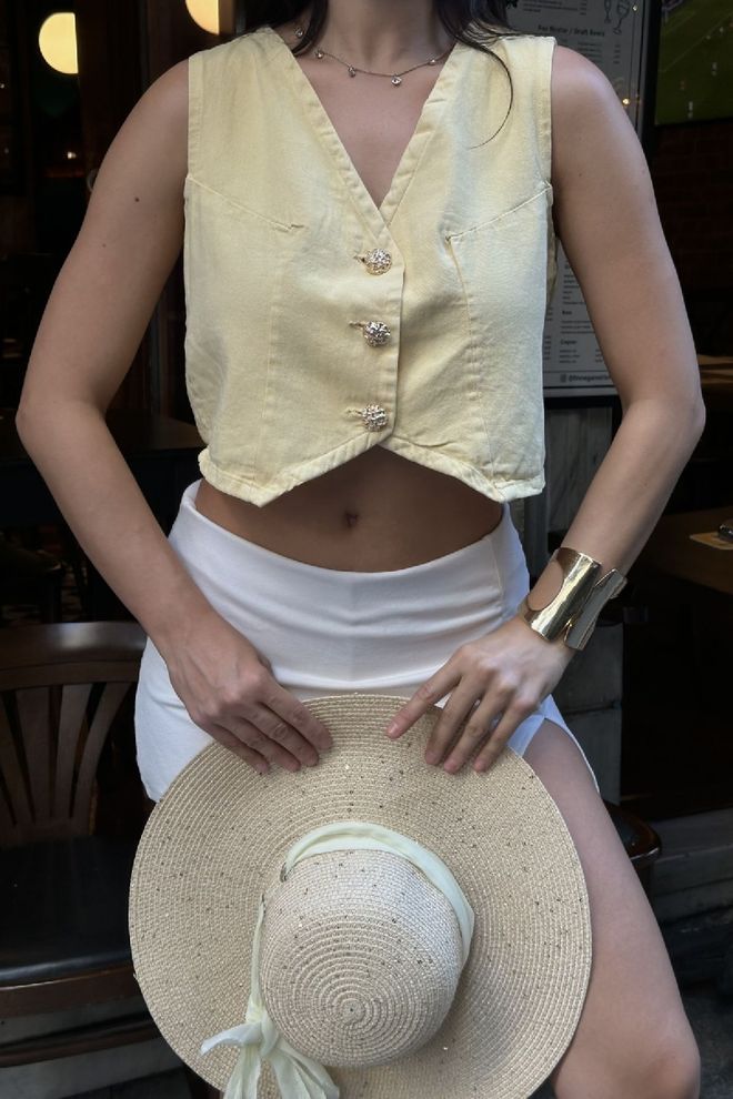 XLove Gelb Slim Fit Crop Weste Großhandelskleidung Lässig