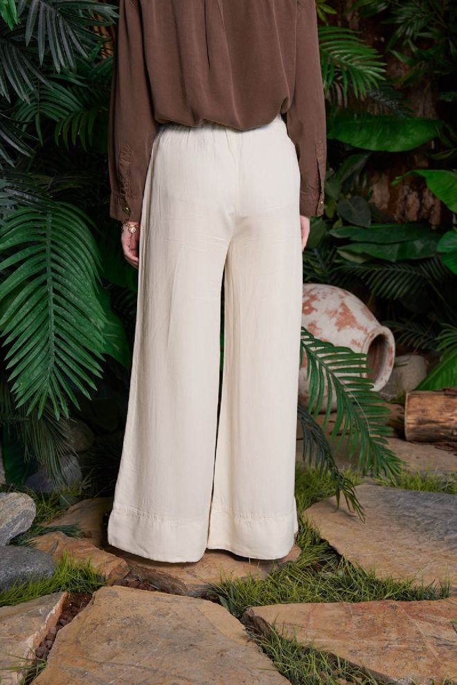 XLove Beige Palazzo Pants With Wide Leg And Drawstring Wholesale Clothing Lounge