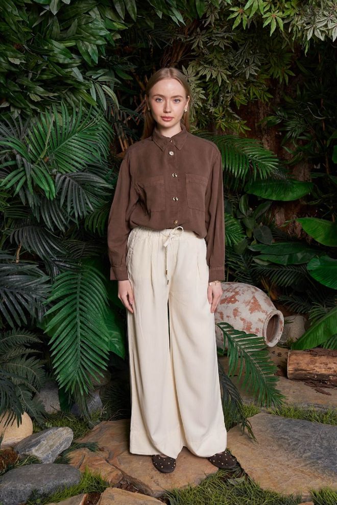 XLove Beige Palazzo Pants With Wide Leg And Drawstring Wholesale Clothing 5