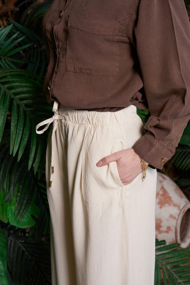 XLove Beige Palazzo Pants With Wide Leg And Drawstring Wholesale Clothing Spring