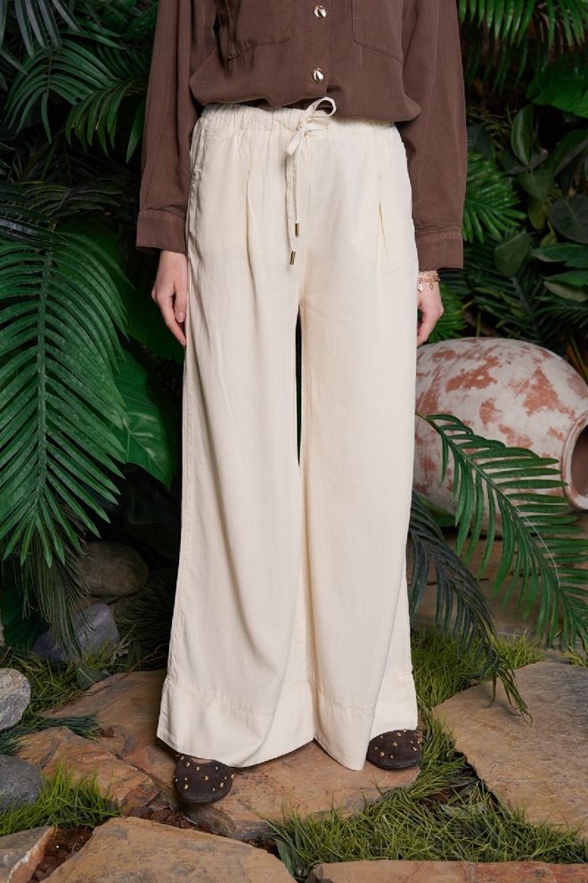XLove Beige Palazzo Pants With Wide Leg And Drawstring Wholesale Clothing 1