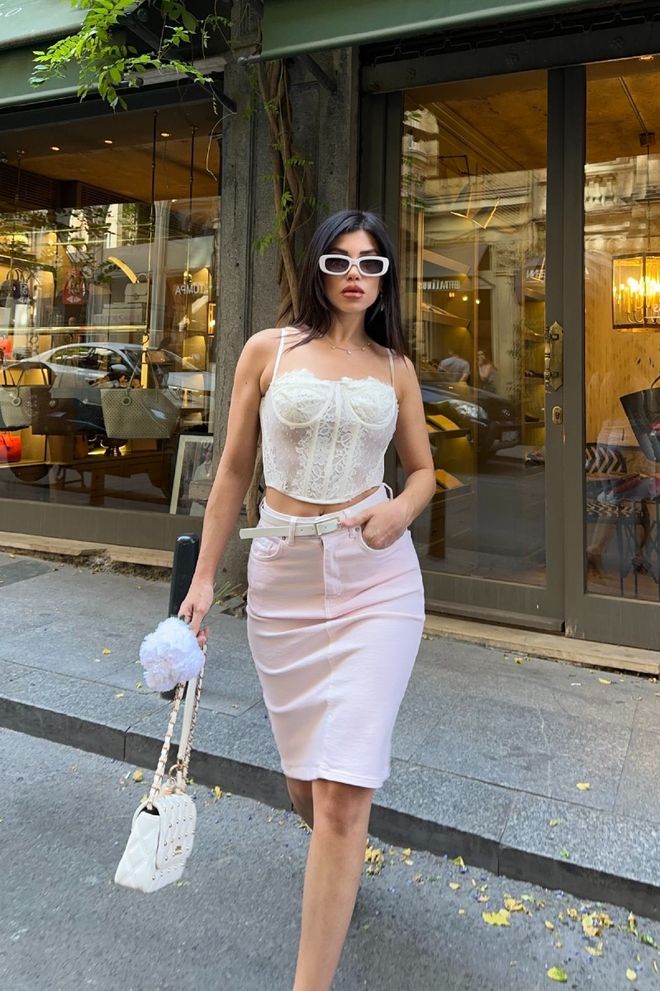 XLove Rosa Sexy Elegant Lässig Bleistift Midi Rock Großhandelskleidung Lässig