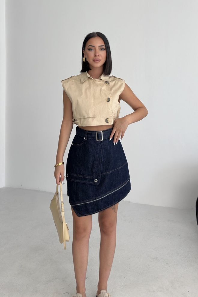 XLove Blauer Asymmetrischer Mini Rock Mit Knopfverschluss Großhandelskleidung Lässig