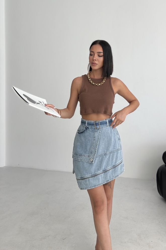 XLove Blauer Asymmetrischer Mini Rock Mit Pattentasche Großhandelskleidung Lässig