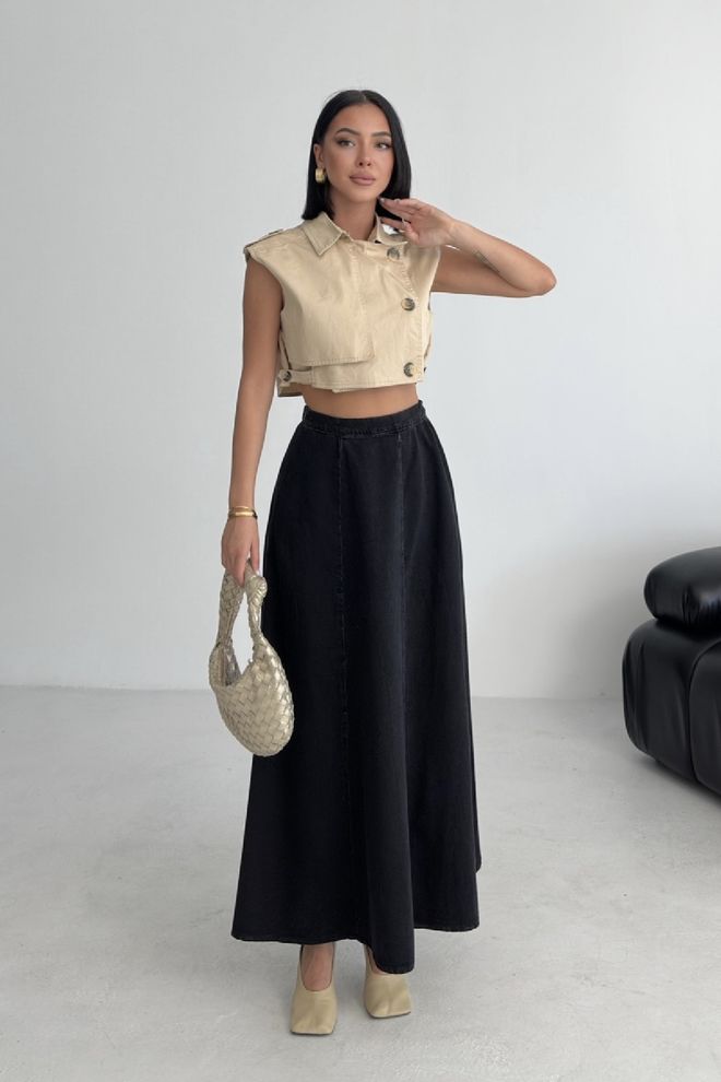 XLove Zwarte Uitlopende Maxi Rok Met Mid Waist Pull On Sluiting Groothandel Kleding Casual