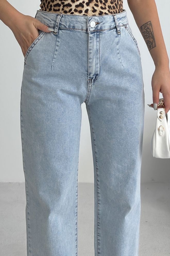 XLove Blau Mom Jeans Hohe Taille Gerades Bein Großhandelskleidung Lässig