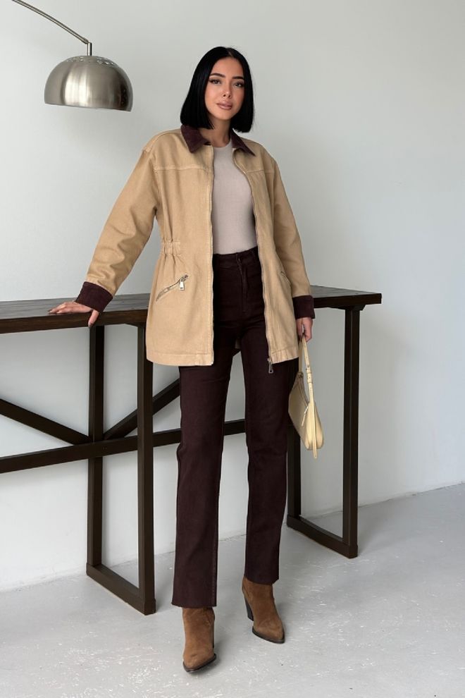 XLove Beige Casual Overhemd Jas Groothandel Kleding Bescheiden