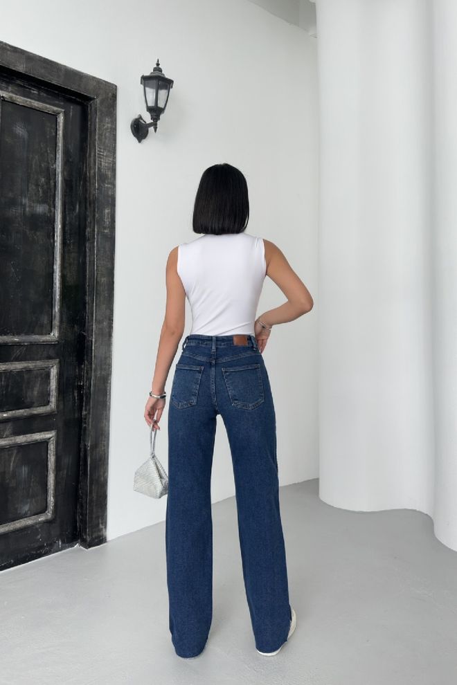 XLove Vaqueros Mom Azul Cintura Alta Pierna Ancha Abotonado Ropa al por mayor Salón