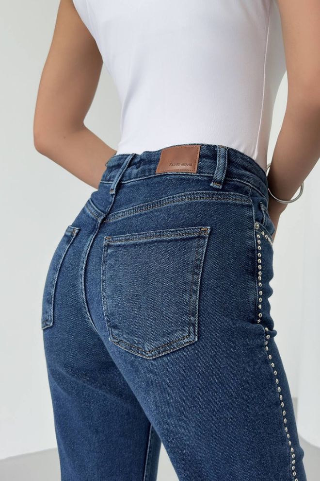 XLove Vaqueros Mom Azul Cintura Alta Pierna Ancha Abotonado Ropa al por mayor Ropa de calle