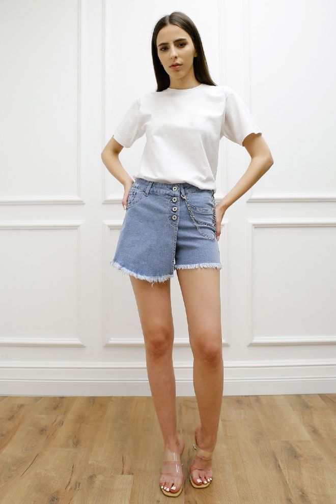 XLove Blaue Bermuda Mit Geknöpften Pattentaschen Großhandelskleidung Lässig