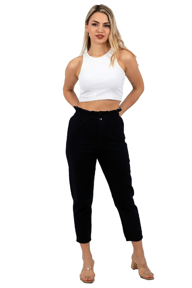 XLove بنطال أسود أم بخصر عالي وساق مستقيمة قصيرة ملابس بالجملة غير رسمي