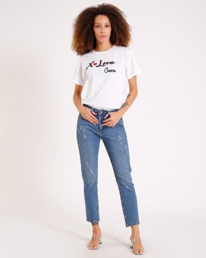 XLove Blaue Lässige Mom Hose Mit Hoher Taille Und Gekürzter Länge Großhandelskleidung Lässig