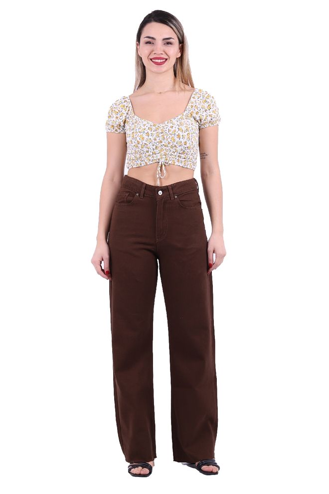 XLove Braune Mom Hose Mit Hoher Taille Und Weitem Bein Lässig Großhandelskleidung Lässig