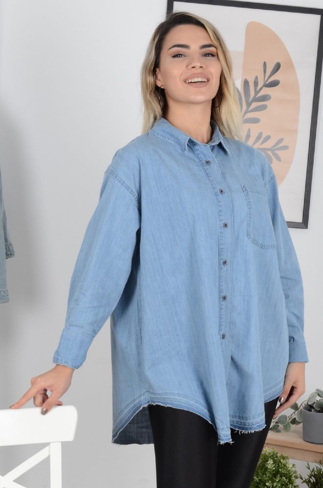 XLove Blaues Lässiges Streetwear Übergroßes Polokragen Hemd Großhandelskleidung Lässig